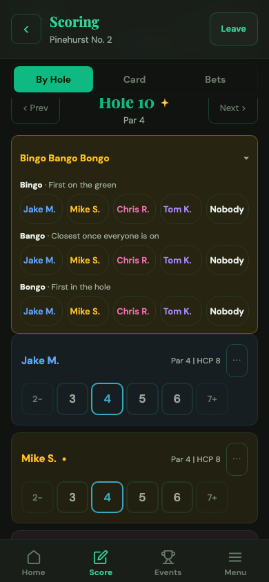 Tap who won Bingo, Bango and Bongo above the scores