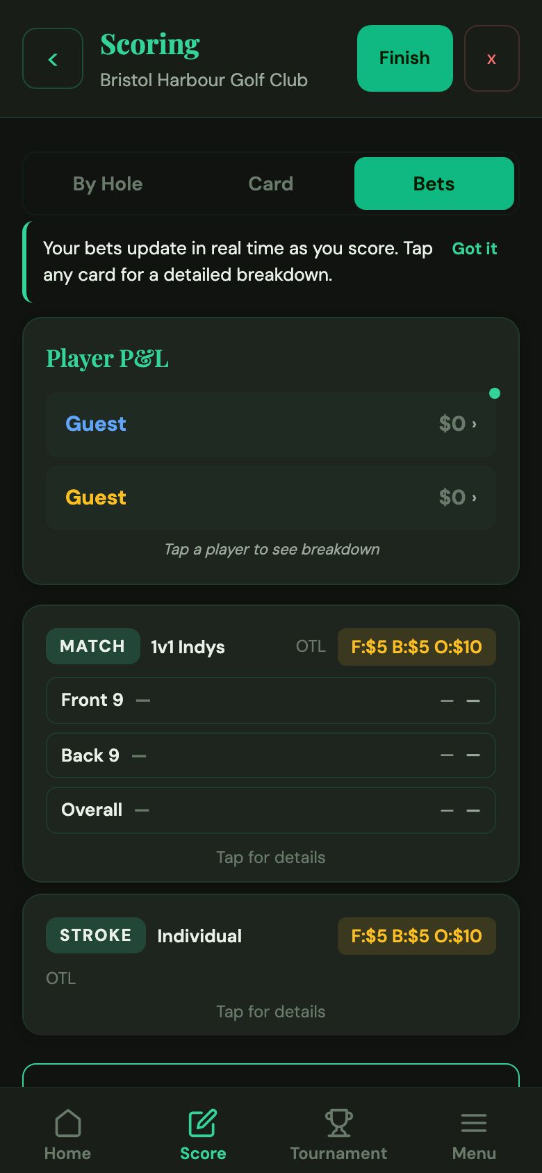 Settle Up sheet including blind guest settlement