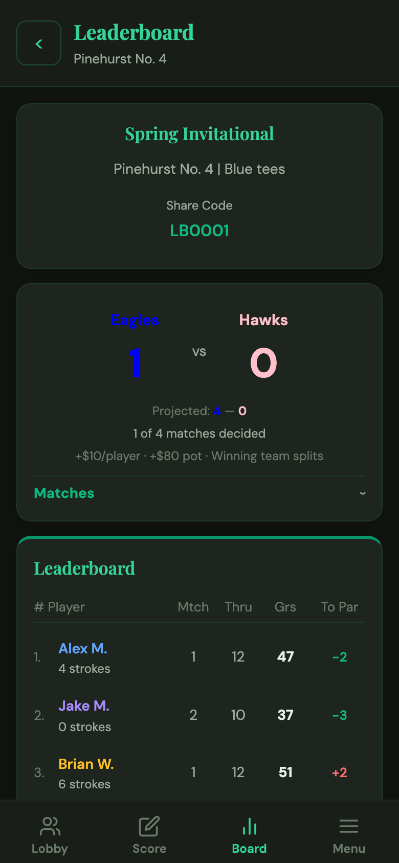 Expanded match card showing detailed results