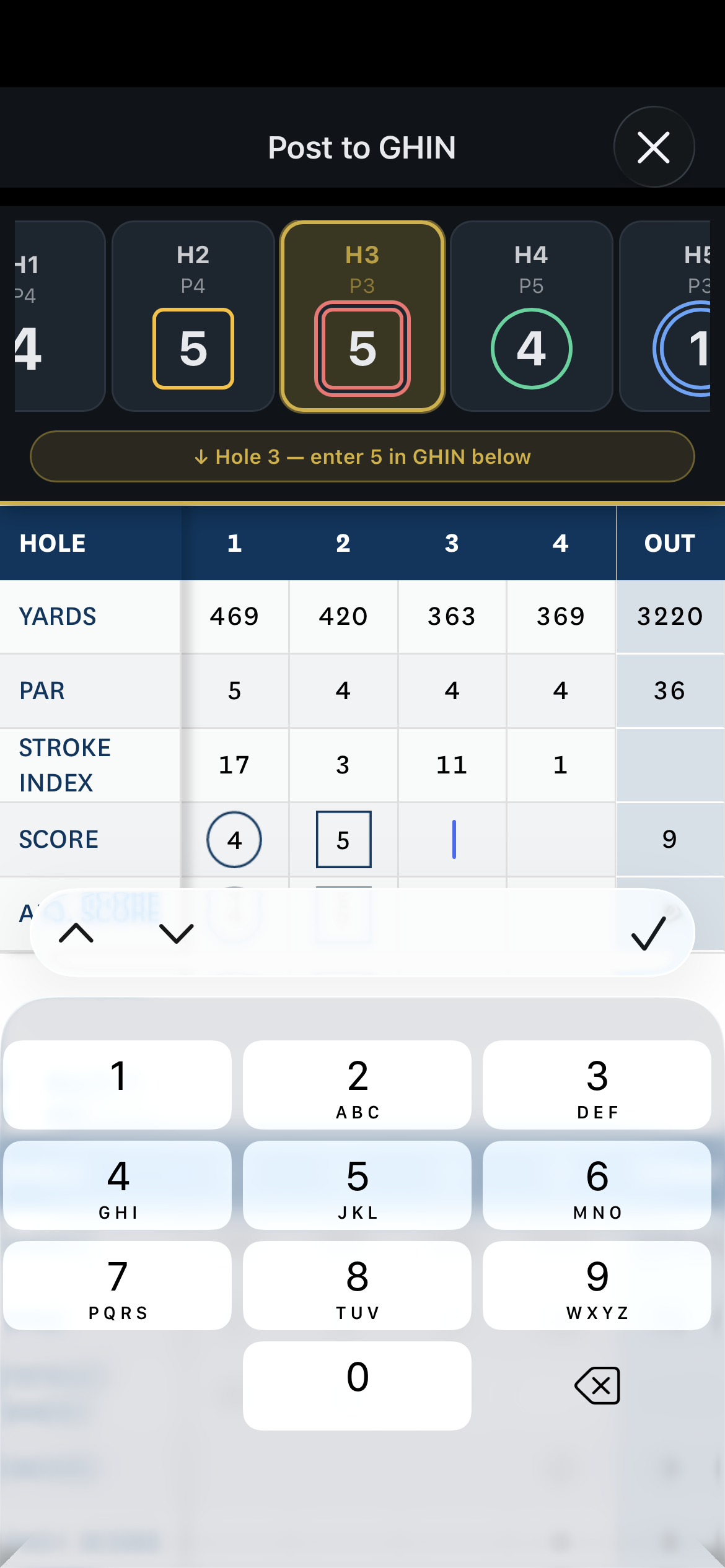 Submitting the score on GHIN's page