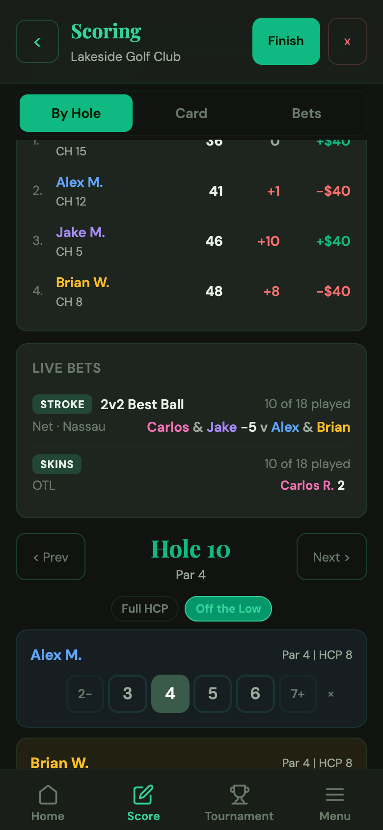 Live scoring hole view