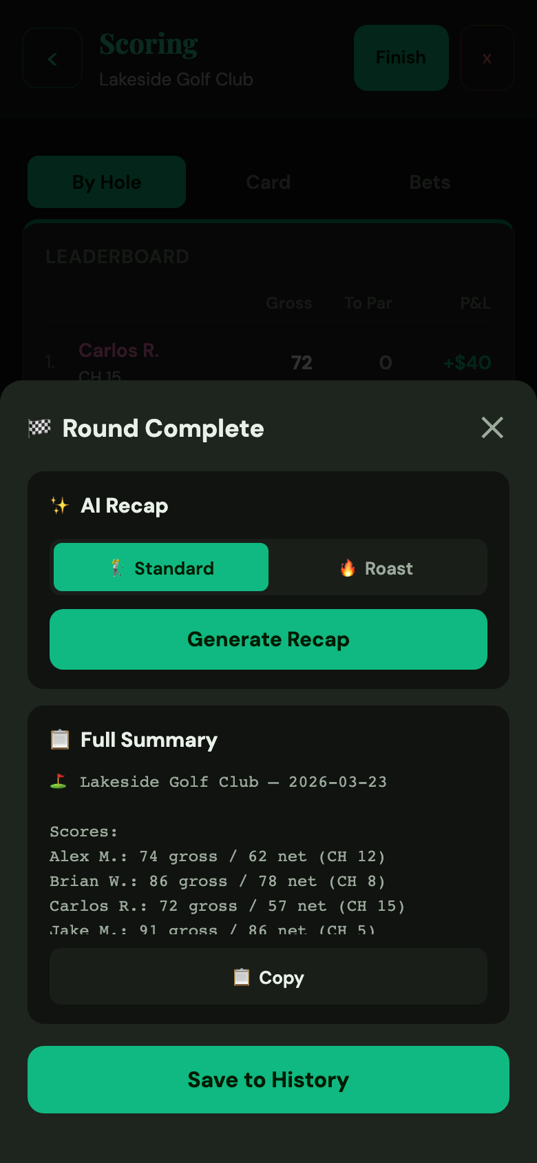 AI recap and share modal