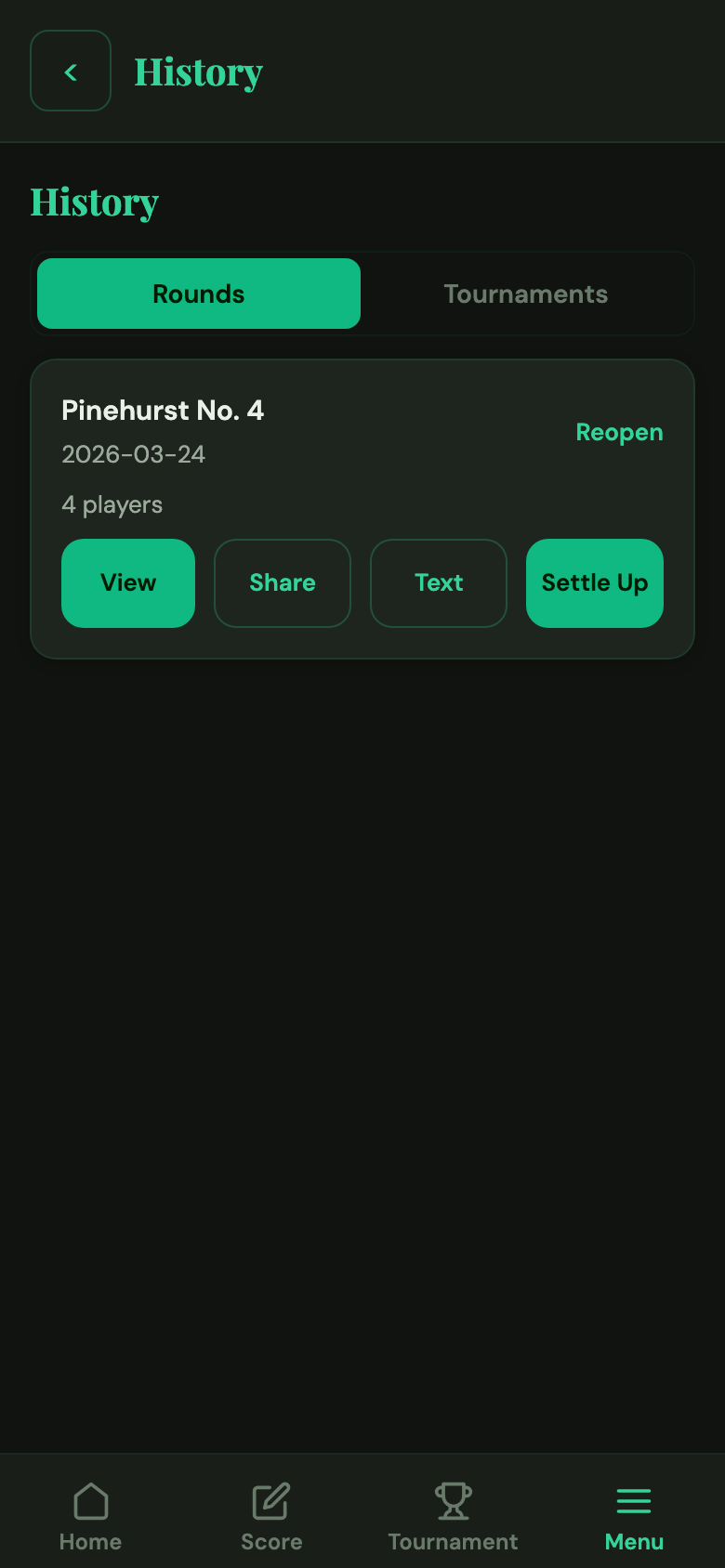 History page with Settle Up button