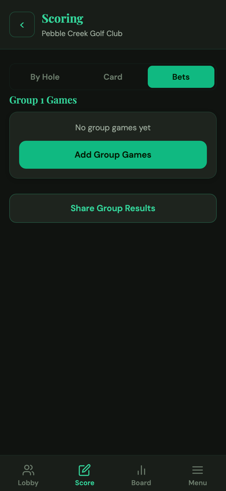 Bets tab with no games yet