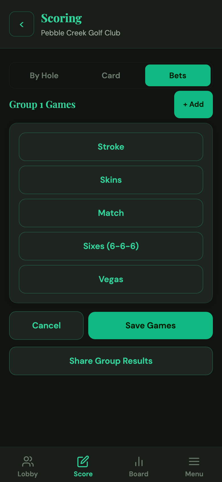 Game type picker