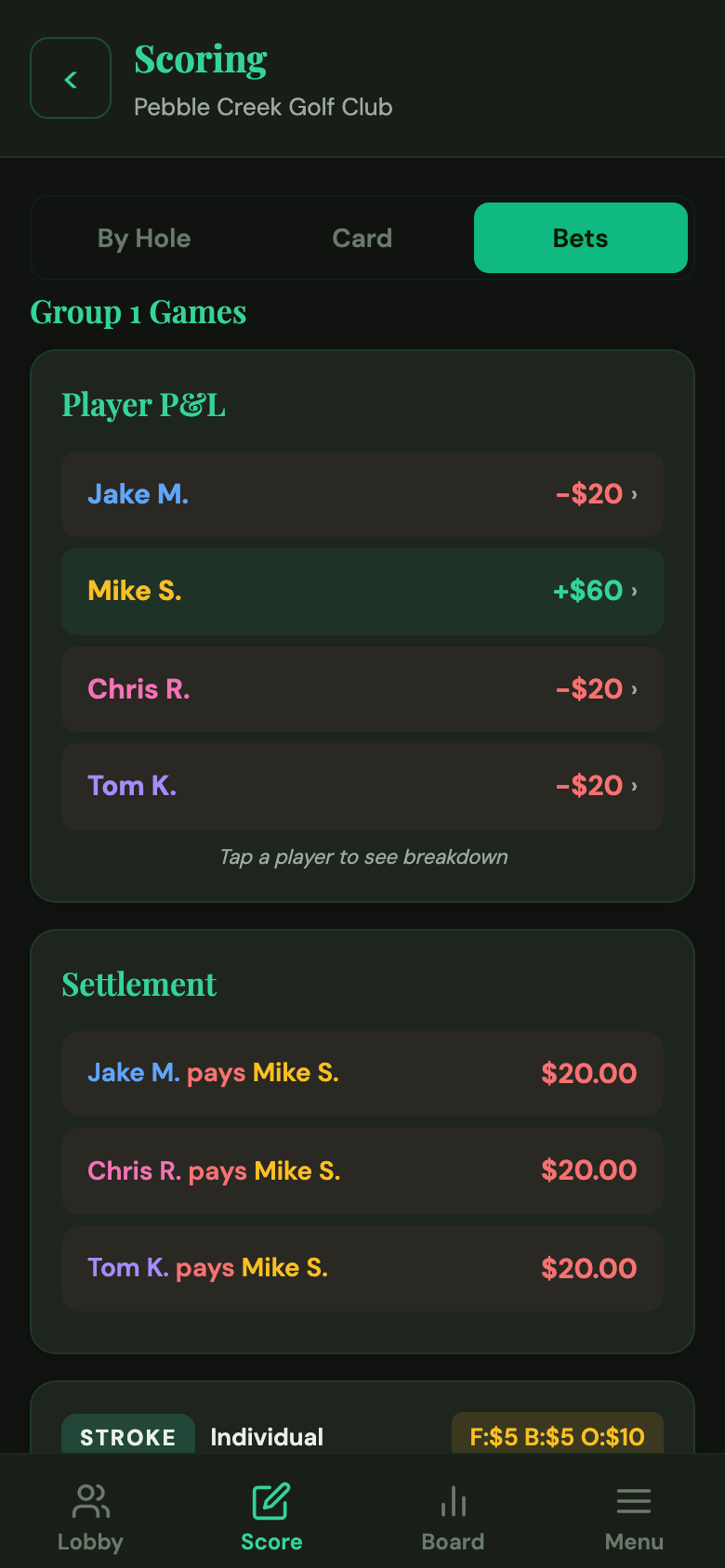 Live P&L and settlement