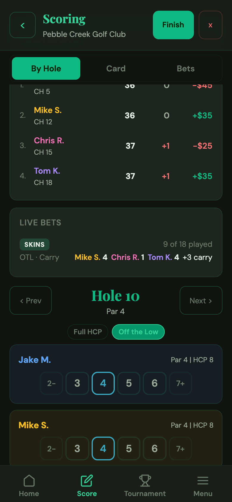 Hole View with live scoring