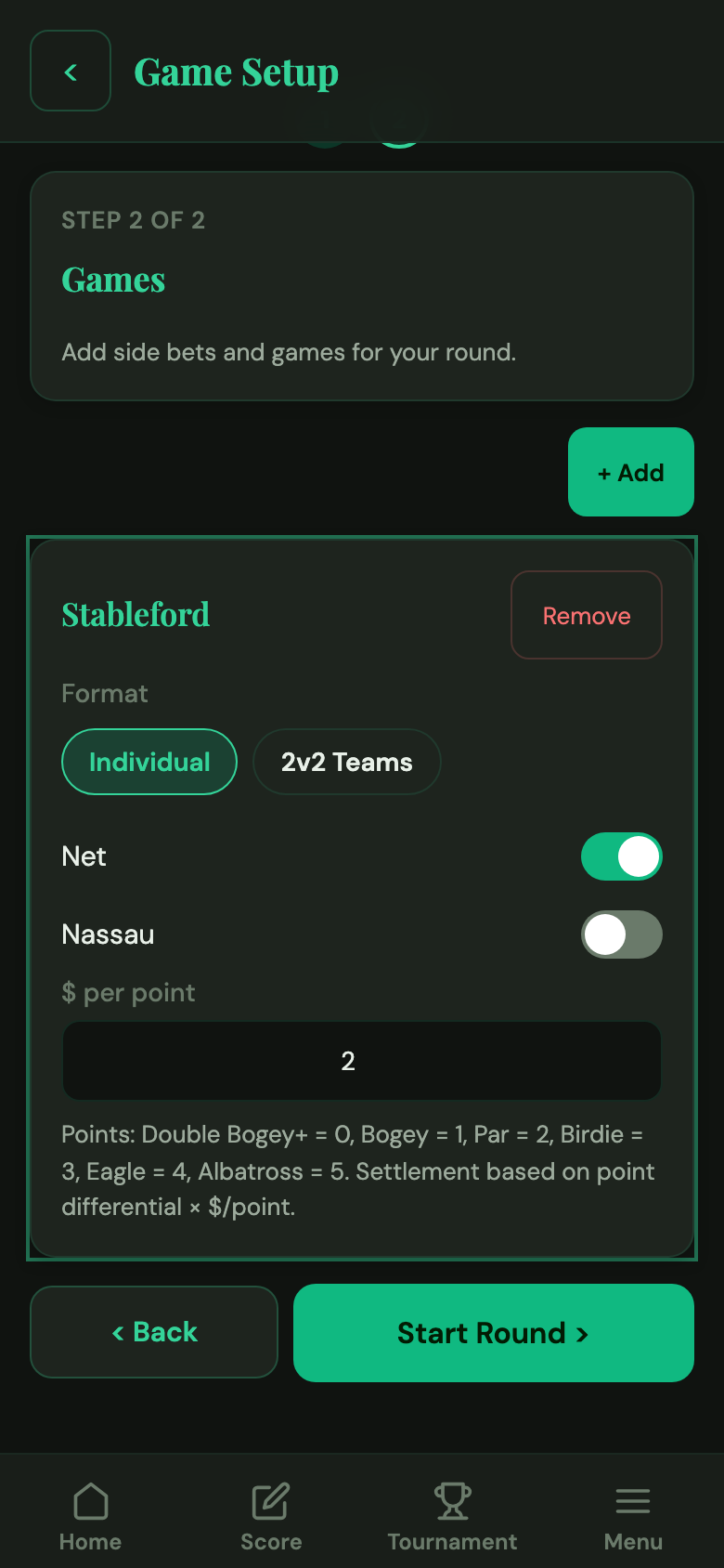 Stableford selected in game picker