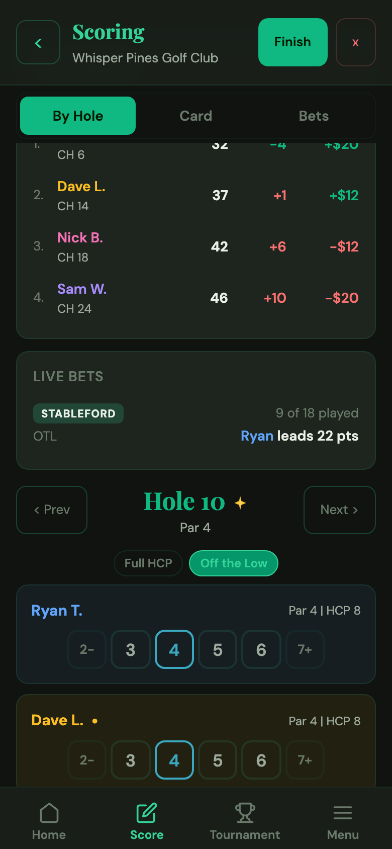 Hole View with live scoring
