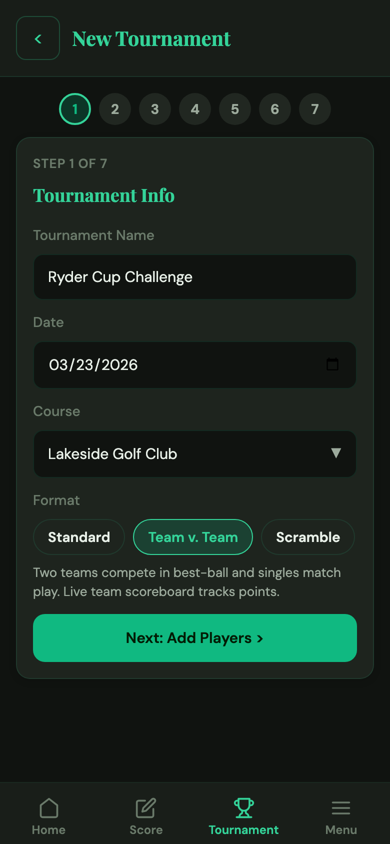 Tournament format selection