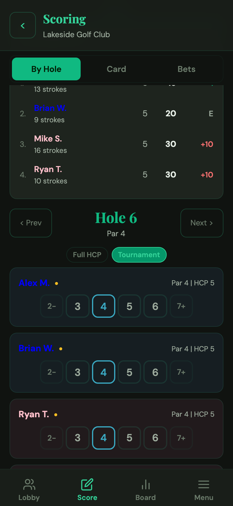 Live scoring hole view