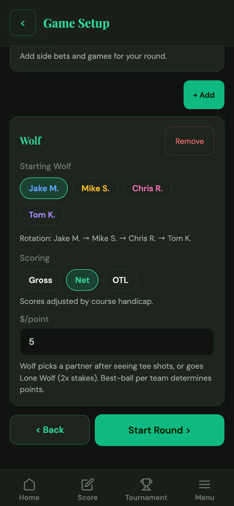 Wolf wager configuration